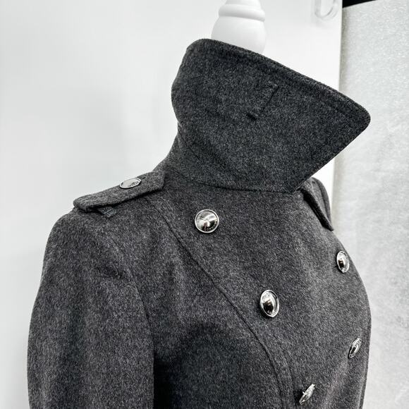 Burberry Coat Wool Pea Cashmere Grey Winter Plaid Ladies Jacket Check 8 - Picture 5 of 12